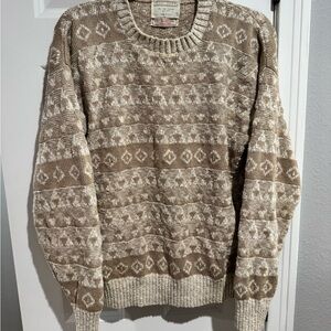 Men's Brown and Cream Patterned Crewneck Sweater